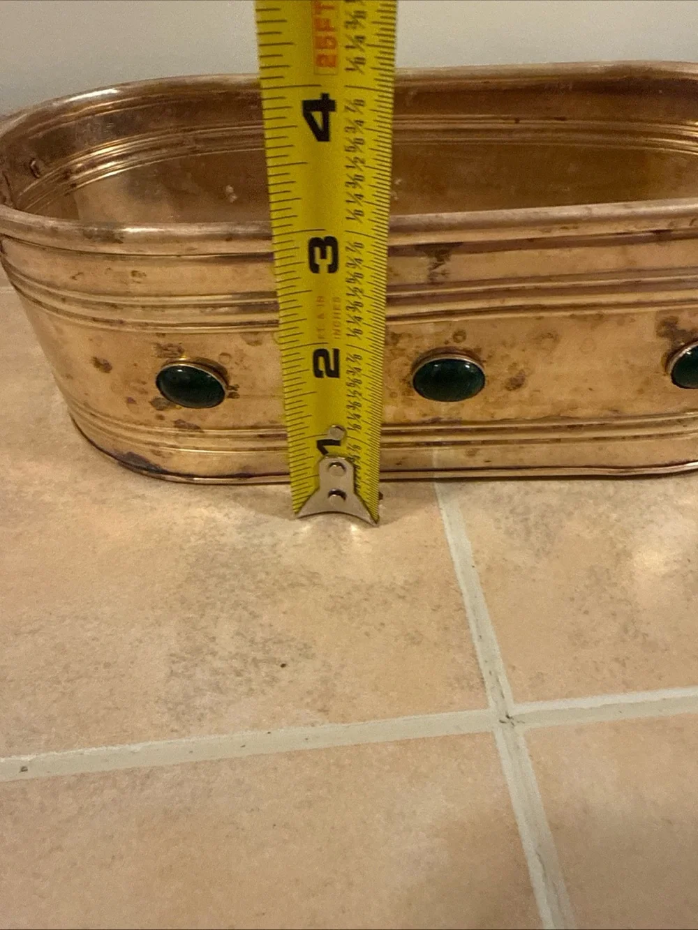 2 Vintage Brass Planters  W/Handles & Jewels Along The Side